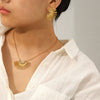 Wholesale Stainless Steel Diamondencrusted Geometric Fanshaped Pendant Necklace And Earrings For Women