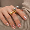 Wholesale Stainless Steel Double Ball Opening Ring Jewelry With Geometric Design And Electroplating For Women