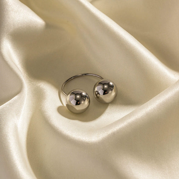 Wholesale Stainless Steel Double Ball Opening Ring Jewelry With Geometric Design And Electroplating For Women