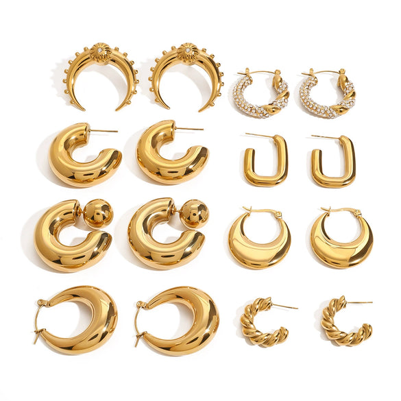 Wholesale Stainless Steel Double C Earrings With Geometric Style And Electroplating For Women