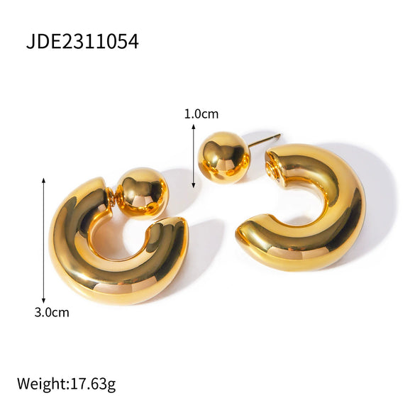Wholesale Stainless Steel Double C Earrings With Geometric Style And Electroplating For Women