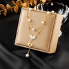 Wholesale Stainless Steel Double Chain Pearl Butterfly Tassel Pendant Necklace With Electroplating For Women