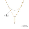 Wholesale Stainless Steel Double Chain Pearl Butterfly Tassel Pendant Necklace With Electroplating For Women