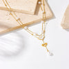Wholesale Stainless Steel Double Chain Pearl Butterfly Tassel Pendant Necklace With Electroplating For Women