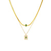Wholesale Stainless Steel Double Chain Square Green Rhinestone Inlaid Pendant Necklace With Electroplating For Women
