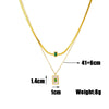 Wholesale Stainless Steel Double Chain Square Green Rhinestone Inlaid Pendant Necklace With Electroplating For Women
