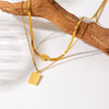 Wholesale Stainless Steel Double Chain Square Green Rhinestone Inlaid Pendant Necklace With Electroplating For Women