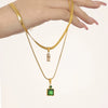 Wholesale 316L Stainless Steel Double Layer Blade Chain Square Zircon Light Luxury Niche Necklace With Electroplating