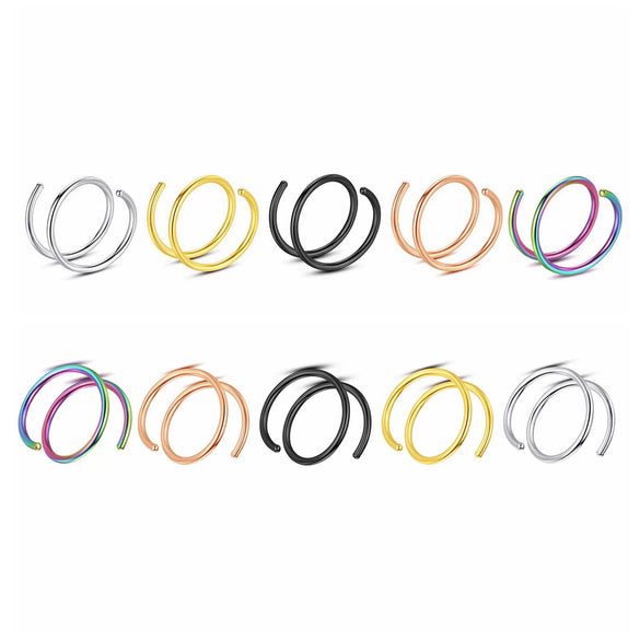 Wholesale Stainless Steel Double Layer Perforated Spiral Nose Ring With Geometric Design Electroplated Jewelry For Unisex