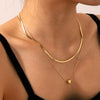 Wholesale Stainless Steel Double Layer Snake Bone Chain Heart Pattern Electroplated Women's Necklace