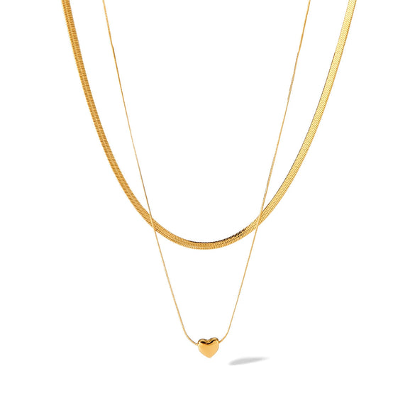 Wholesale Stainless Steel Double Layer Snake Bone Chain Heart Pattern Electroplated Women's Necklace