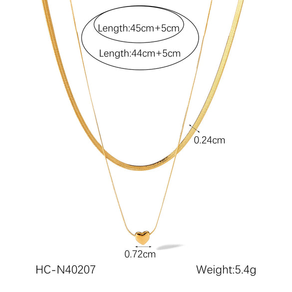 Wholesale Stainless Steel Double Layer Snake Bone Chain Heart Pattern Electroplated Women's Necklace