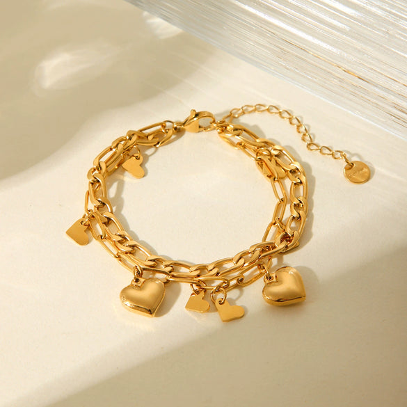 Wholesale Stainless Steel Double Layer Stacked Women's Fashion Personality Love Geometric Heart Pattern Electroplated Bracelet