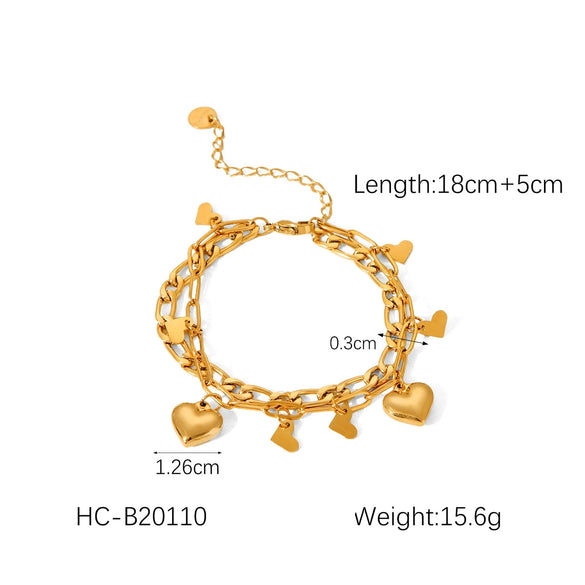 Wholesale Stainless Steel Double Layer Stacked Women's Fashion Personality Love Geometric Heart Pattern Electroplated Bracelet