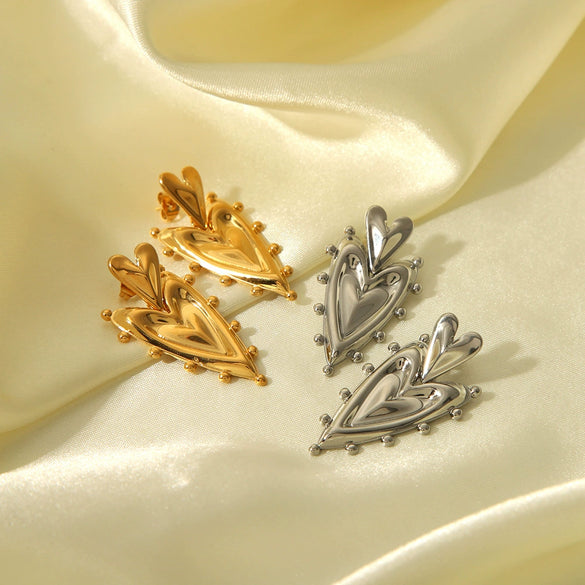 Wholesale Stainless Steel Double Peach Heart Irregular Earrings With Pvd Vacuum Real Gold Electroplating For Women