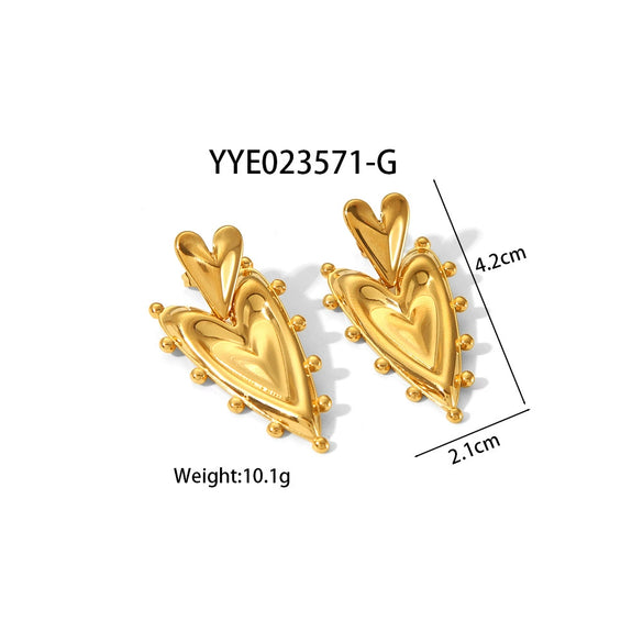 Wholesale Stainless Steel Double Peach Heart Irregular Earrings With Pvd Vacuum Real Gold Electroplating For Women