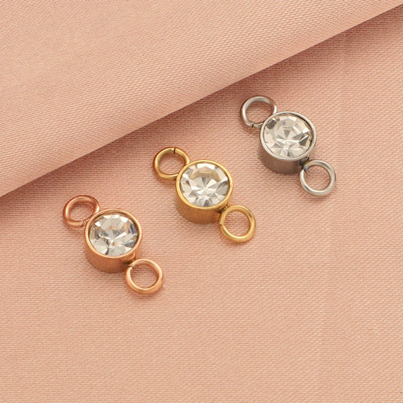 Wholesale Stainless Steel Double Ring Pendant Diy Jewelry Accessories With Smooth Pattern And Electroplating Treatment For December Birthday Stone