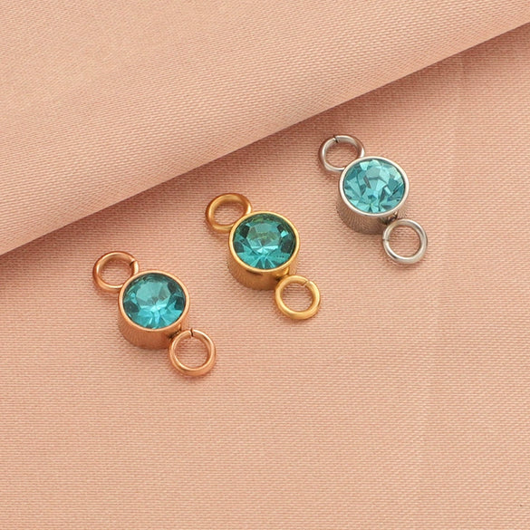 Wholesale Stainless Steel Double Ring Pendant Diy Jewelry Accessories With Smooth Pattern And Electroplating Treatment For December Birthday Stone