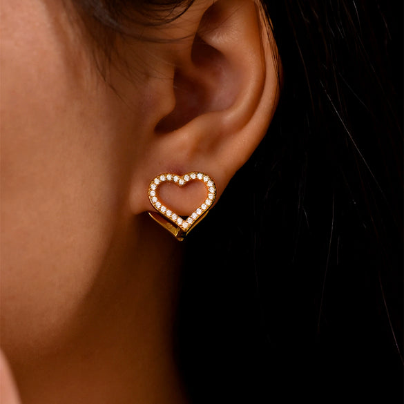 Wholesale Stainless Steel Double Sided Love Color Zircon Earrings With Hand Inlaid Buckle Design Geometric Pattern Electroplating Treatment Light Luxury And Niche Style For Women