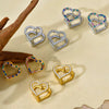 Wholesale Stainless Steel Double Sided Love Color Zircon Earrings With Hand Inlaid Buckle Design Geometric Pattern Electroplating Treatment Light Luxury And Niche Style For Women