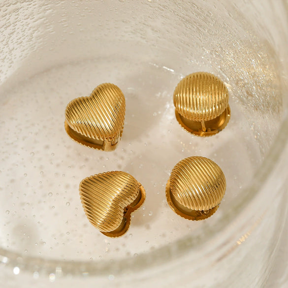 Wholesale Stainless Steel Double Sided Round Heart Shaped Texture Earrings With Electroplating For Women