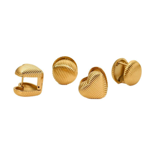 Wholesale Stainless Steel Double Sided Round Heart Shaped Texture Earrings With Electroplating For Women