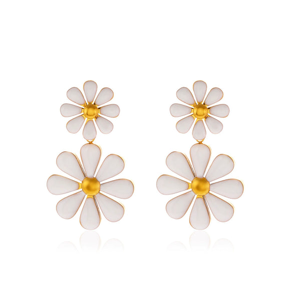 Wholesale Stainless Steel Doublelayer Flower Earrings For Women Electroplated Flower Design