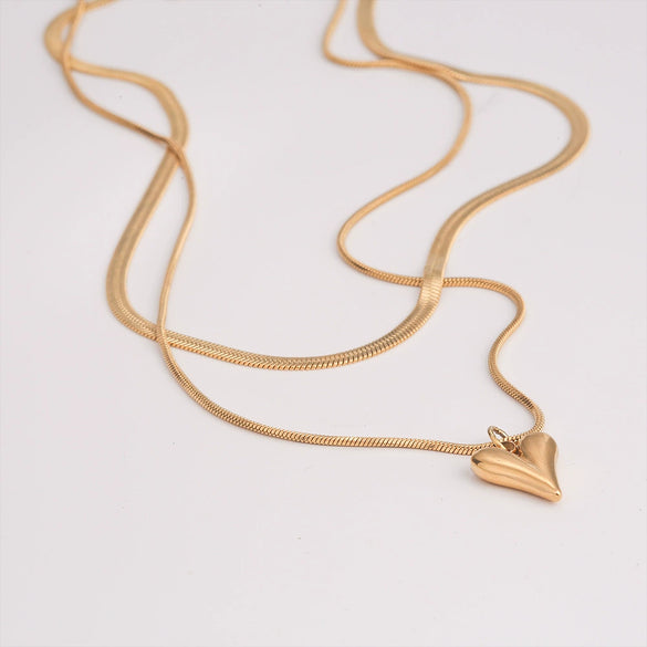 Wholesale Stainless Steel Doublelayer Love Peach Heart Necklace Electroplated Unisex Simple Elegant Jewelry