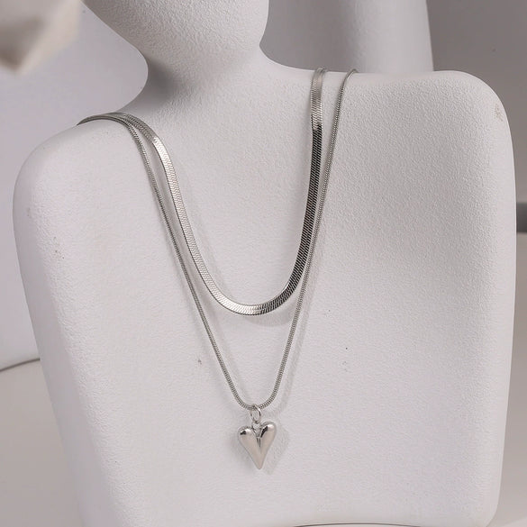 Wholesale Stainless Steel Doublelayer Love Peach Heart Necklace Electroplated Unisex Simple Elegant Jewelry