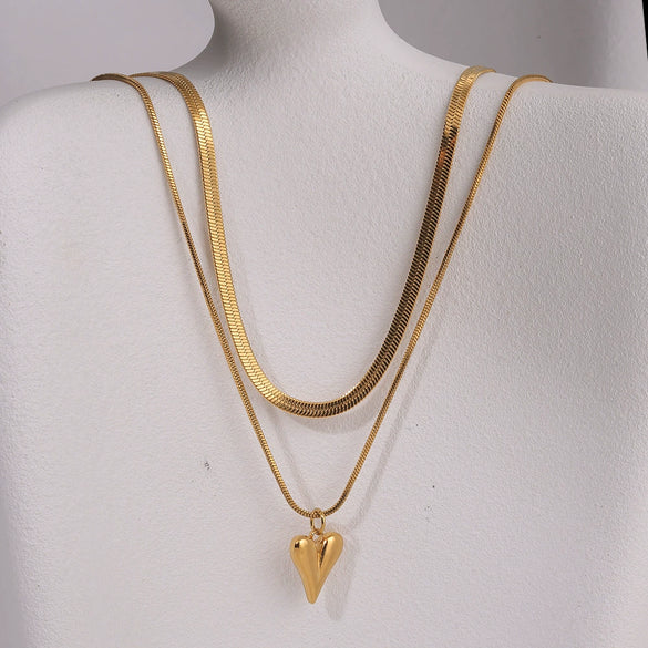 Wholesale Stainless Steel Doublelayer Love Peach Heart Necklace Electroplated Unisex Simple Elegant Jewelry
