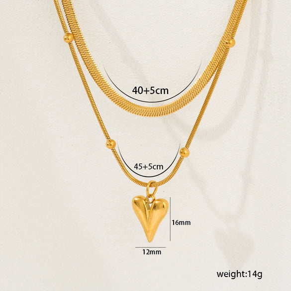 Wholesale Stainless Steel Doublelayer Love Peach Heart Necklace With Snake Bone Chain And Electroplating Treatment