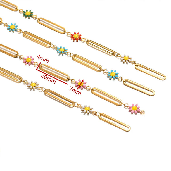 Wholesale Stainless Steel Dripping Oil Geometric Daisy Cross Chain Earrings Decoration