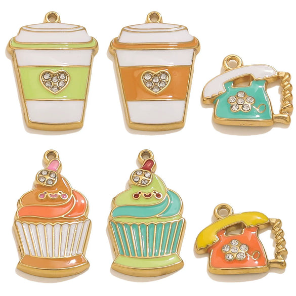 Wholesale Stainless Steel Dripping Oil Ice Cream Cup Phone Charm Pendant Jewelry Accessories
