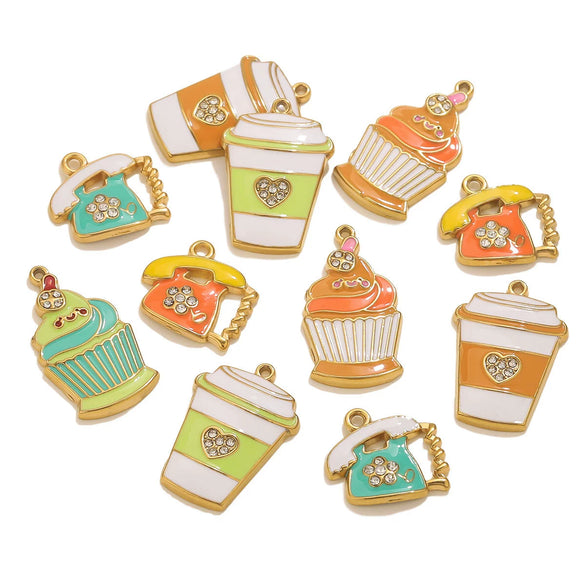 Wholesale Stainless Steel Dripping Oil Ice Cream Cup Phone Charm Pendant Jewelry Accessories