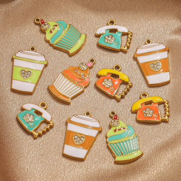 Wholesale Stainless Steel Dripping Oil Ice Cream Cup Phone Charm Pendant Jewelry Accessories