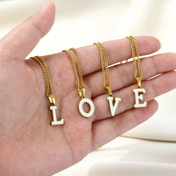 Wholesale Stainless Steel Dripping Oil Letters Necklace Pendant Accessories With Horse Whip Chain