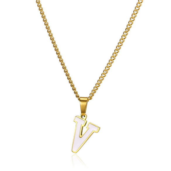 Wholesale Stainless Steel Dripping Oil Letters Necklace Pendant Accessories With Horse Whip Chain