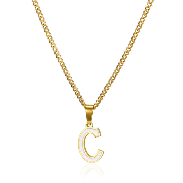 Wholesale Stainless Steel Dripping Oil Letters Necklace Pendant Accessories With Horse Whip Chain