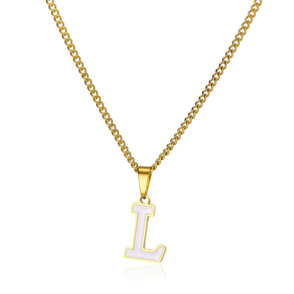 Wholesale Stainless Steel Dripping Oil Letters Necklace Pendant Accessories With Horse Whip Chain