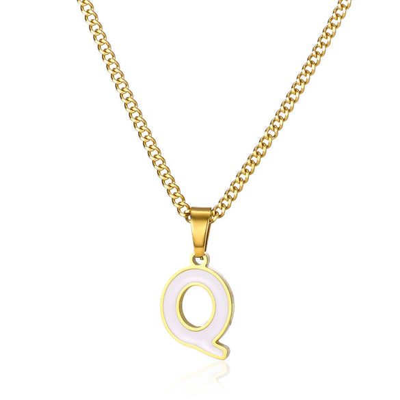 Wholesale Stainless Steel Dripping Oil Letters Necklace Pendant Accessories With Horse Whip Chain