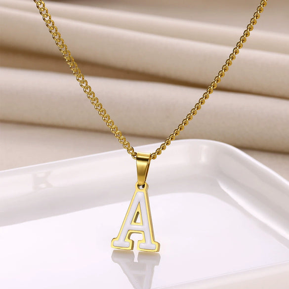 Wholesale Stainless Steel Dripping Oil Letters Necklace Pendant Accessories With Horse Whip Chain