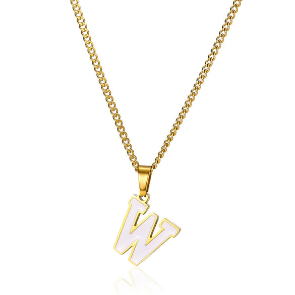 Wholesale Stainless Steel Dripping Oil Letters Necklace Pendant Accessories With Horse Whip Chain