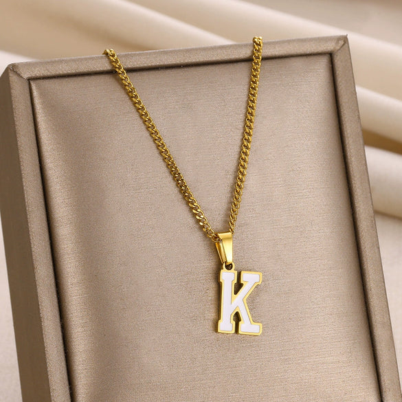 Wholesale Stainless Steel Dripping Oil Letters Necklace Pendant Accessories With Horse Whip Chain
