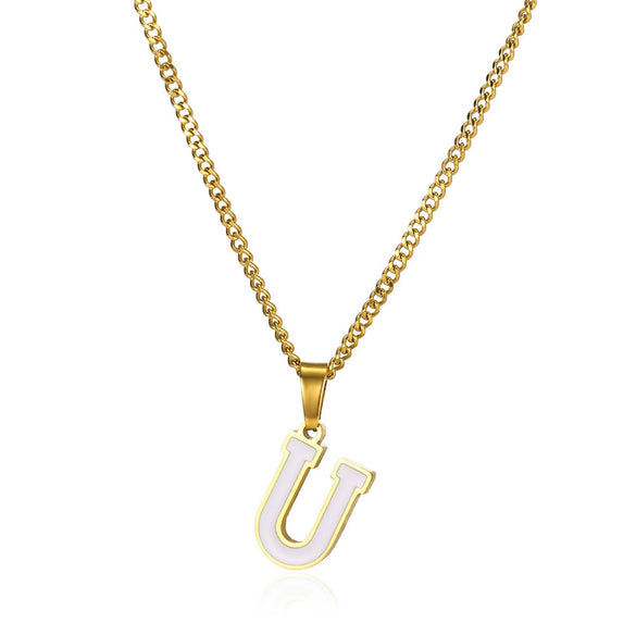Wholesale Stainless Steel Dripping Oil Letters Necklace Pendant Accessories With Horse Whip Chain