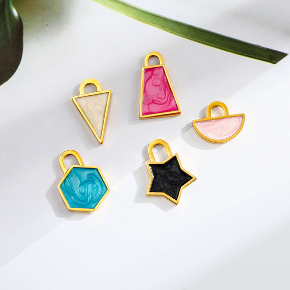 Wholesale Stainless Steel Dripping Oil Lock Pendant Jewelry Accessories With Fan Six Sides Triangle Star Trapezoid Shapes