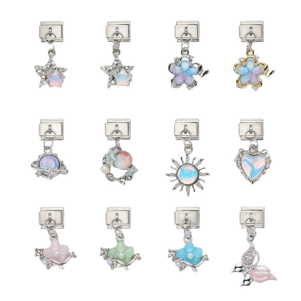 Wholesale Stainless Steel Dripping Oil Style Bracelet With Star Butterfly Sun Heart Shapes