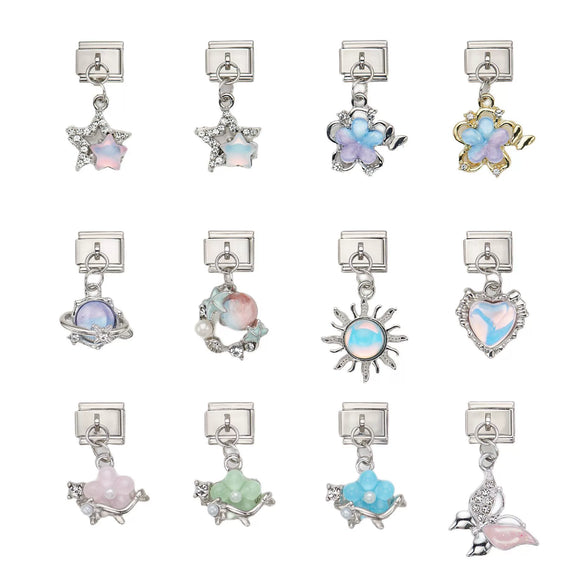 Wholesale Stainless Steel Dripping Oil Style Bracelet With Star Butterfly Sun Heart Shapes