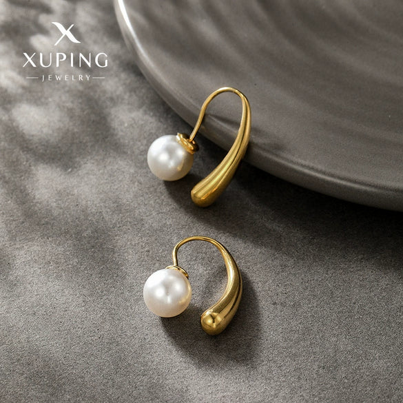 Wholesale Stainless Steel Drop Shape Electroplated Imitation Pearl Women's Earrings Highend Niche Design