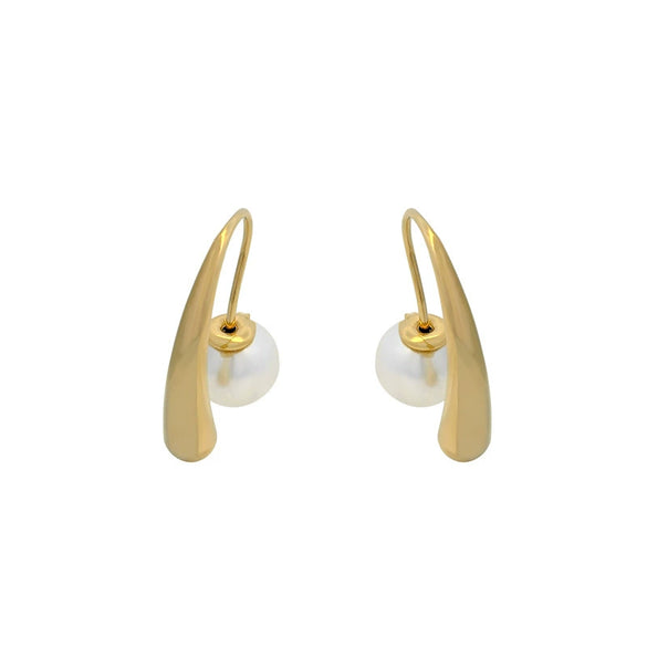 Wholesale Stainless Steel Drop Shape Electroplated Imitation Pearl Women's Earrings Highend Niche Design