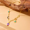 Wholesale Stainless Steel Drop Shape Purple Diamond Facet Pendant Necklace With Electroplating For Women